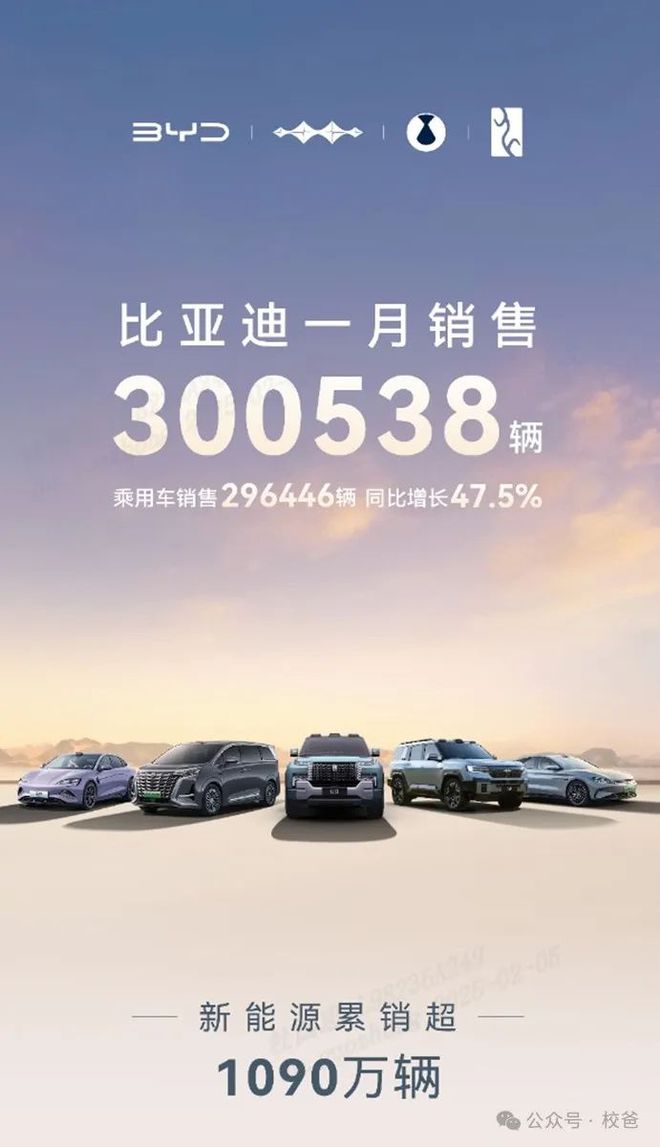 九游娱乐NineGame：比亚迪开年狂飙300538辆中国品牌汽车销冠宝座稳如泰山！