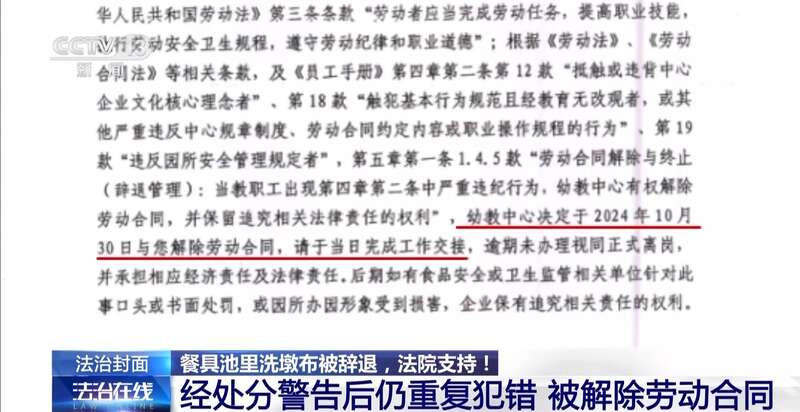 九游娱乐NineGame：一名厨工在幼儿园洗碗池里洗墩布被辞退法院：支持！儿童安全重于一切(图10)